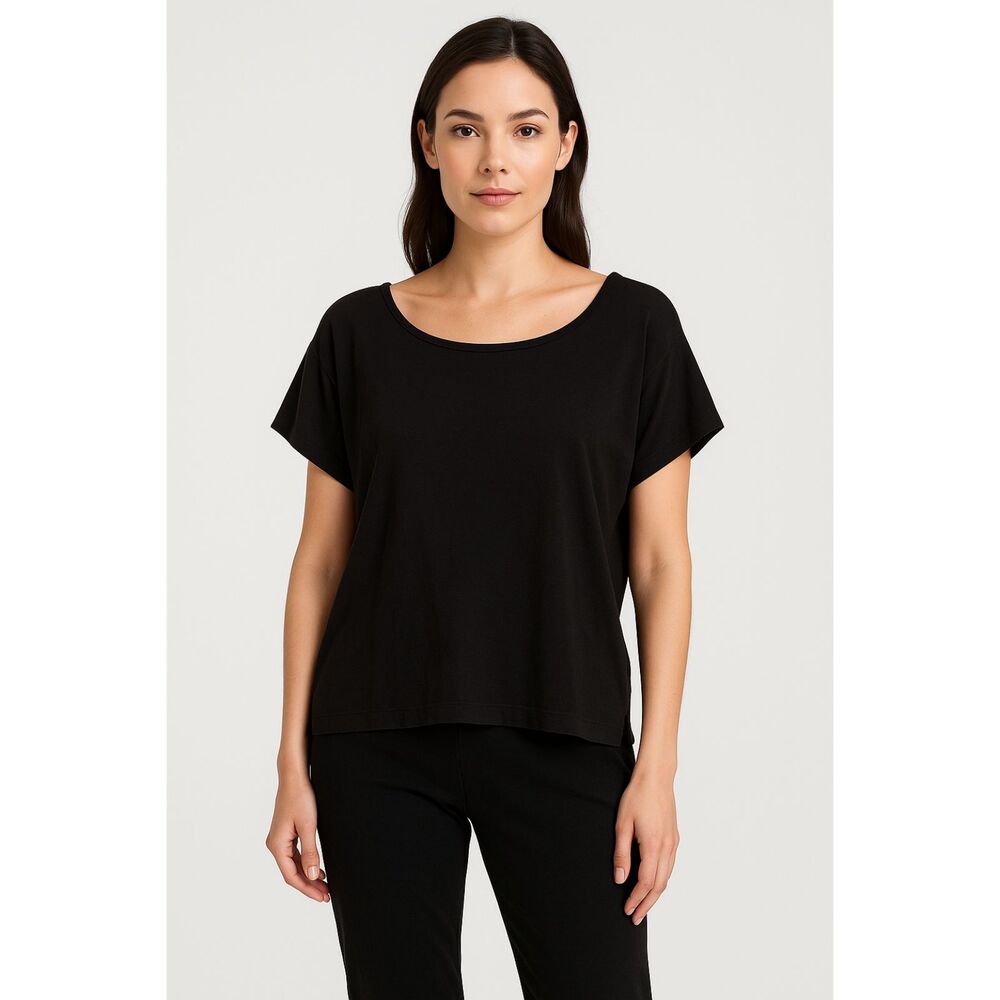 Eileen Fisher Black Short Sleeve Boxy Top | Size S
